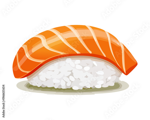 Delicious salmon nigiri sushi with textured fish fillet on rice bed for japanese food lover and restaurant branding - Vector Illustration