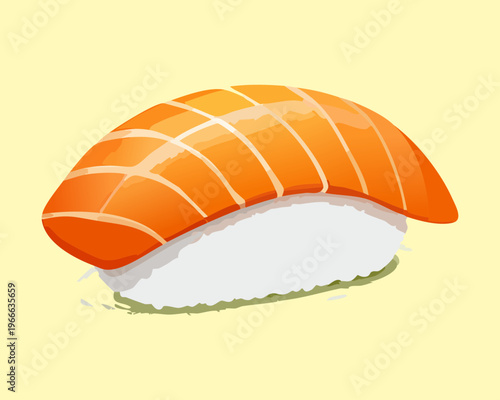 Sliced salmon nigiri sushi topping on vinegared rice ball for traditional japanese dining and oriental seafood cuisine experience - Vector Illustration