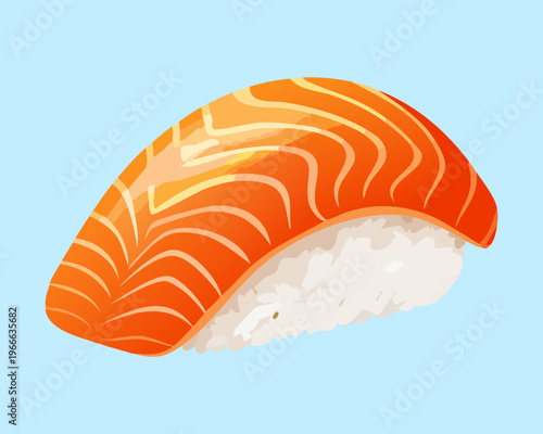 Authentic japanese salmon nigiri sushi with fresh orange fish texture on rice for seafood restaurant menu and design - Vector Illustration