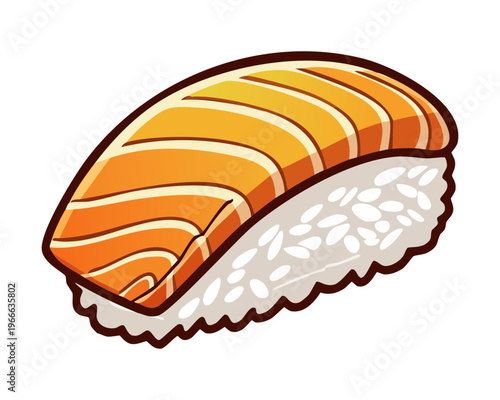 Sliced salmon sushi nigiri with detailed fish texture for traditional japanese seafood cuisine and oriental restaurant menu branding - Vector Illustration