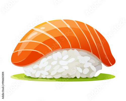 Traditional salmon sushi nigiri with fresh fish fillet on rice for japanese seafood restaurant and oriental cuisine menu - Vector Illustration