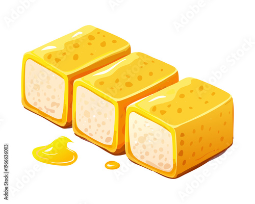 Golden tamagoyaki japanese rolled egg omelet slices for authentic breakfast and bento box side dish restaurant branding - Vector Illustration