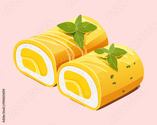Sliced tamagoyaki japanese rolled omelet with filling for authentic breakfast and bento box side dish menu branding - Vector Illustration