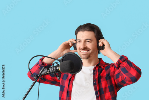 Male radio presenter in hea...