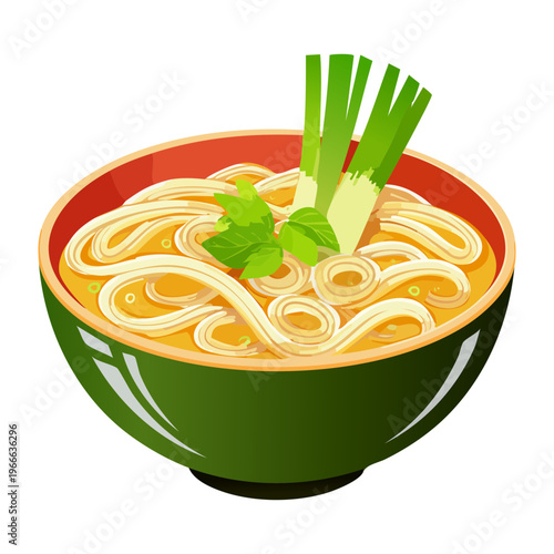 Delicious udon noodle soup with boiled egg in a bowl for traditional japanese restaurant culinary menu design - Vector Illustration