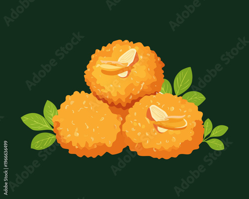 Three crispy fried snacks garnished with fresh herbs for a simple and delicious appetizer or side dish - Vector Illustration
