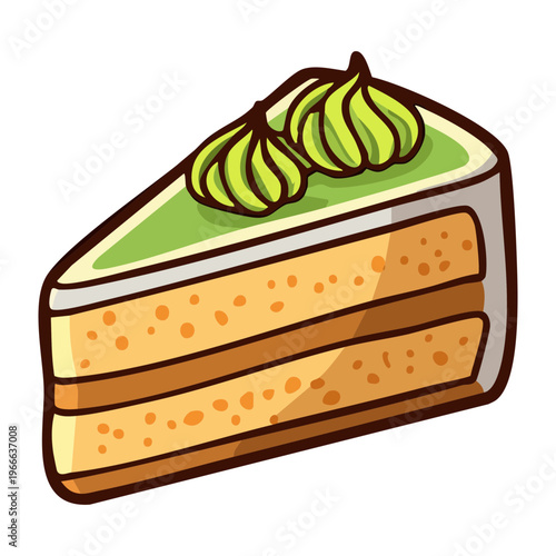Tasty slice of green tea cake with creamy frosting for a delicious and trendy dessert - Vector Illustration