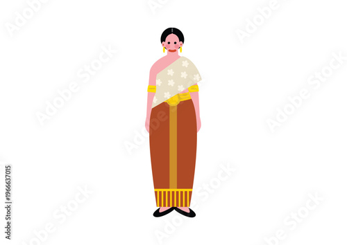 タイの伝統的な民族衣装を着た女性のイラスト