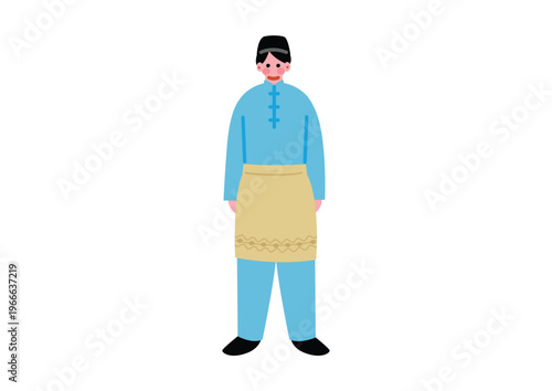マレーシアの伝統的な民族衣装を着た男性のイラスト
