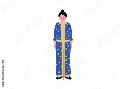 シンガポールの伝統的な民族衣装を着た女性のイラスト