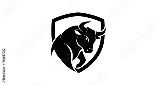 Bold silhouette of a bull inside a shield symbolizing strength and tenacity