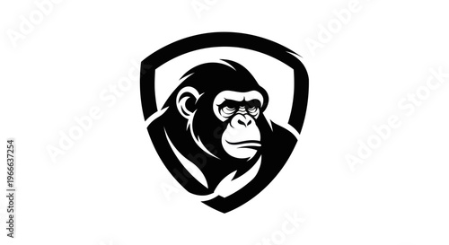 Bold silhouette of a gorilla within a shield emblem for design