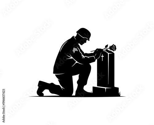 Kneeling Worker Polishing or Inspecting Monument