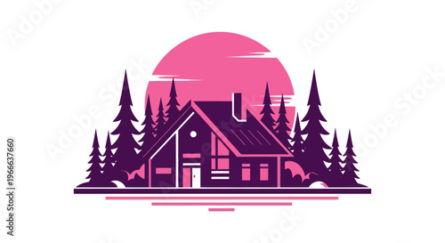 Cabin silhouette against sunset vector illustration nature concept