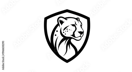 Cheetah head silhouette inside shield vector illustration isolated design