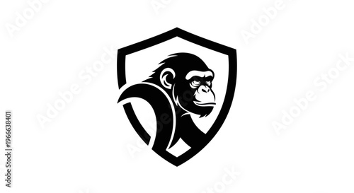 Chimpanzee emblem vector illustration black and white on white background