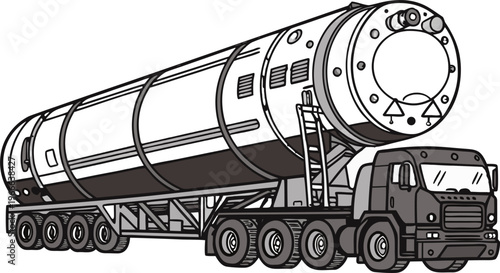 Modern military vehicle with missile launcher system in camouflage style isolated on transparent background.