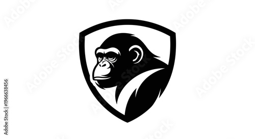 Chimpanzee silhouette emblem on white background for graphic design