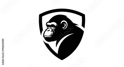 Chimpanzee silhouette within shield emblem graphic design element