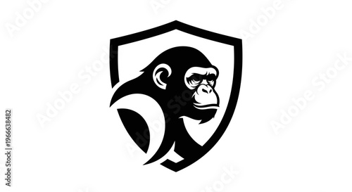 Chimpanzee silhouette within shield graphic design for security and protection