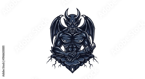 Dark fantasy demon illustration with horns wings and detailed artwork