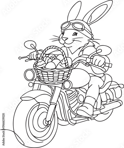 Cute Rabbit Riding Motorcycle with Basket