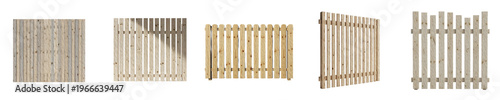 the Set of treated wood fence panels, isolated on white background PNG stock image..;,