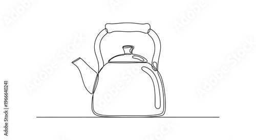 Minimalist Kettle Line Art Drawing, Simple Kitchenware Icon, Black and White Outline