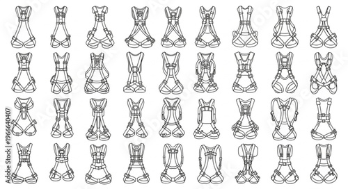 Collection of Abstract Chess Pieces in Black and White Line Art.
