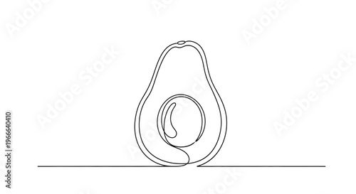 Minimalist Avocado Line Art: Single Continuous Line Drawing of a Halved Avocado