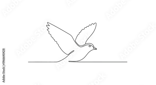 Minimalist one line drawing of a bird taking flight, symbolizing freedom and new beginnings.