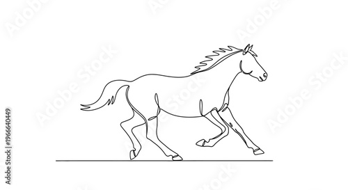 Dynamic Line Art Horse Galloping Freely, Minimalist Black and White Animal Illustration