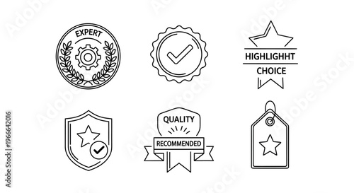 Illustration of quality guarantee symbols and labels for product excellence in category