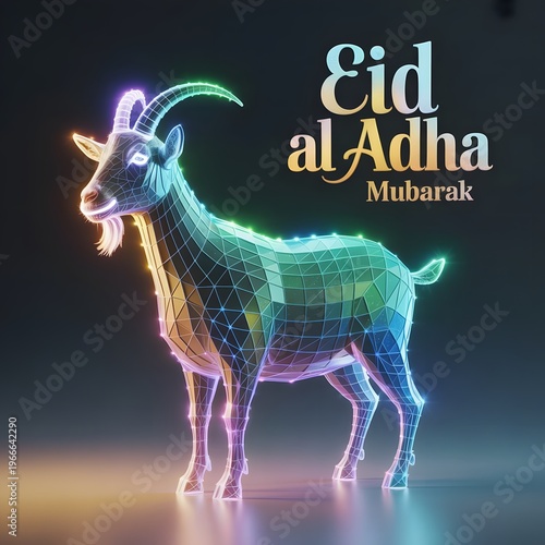 Futuristic digital low poly surreal silliness eid al adha mubarak, high quality 4K AI generated