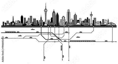 Cityscape with Underground Transportation Network Illustration.