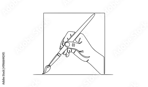 Continuous line hand holding paintbrush artist creative concept vector illustration isolated on white background