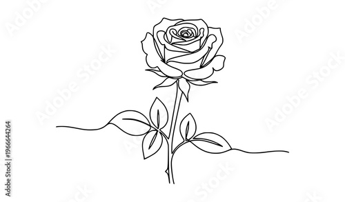 Minimal one line rose flower floral love romantic sketch vector illustration isolated on white background
