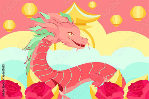 A greeting card with a Chinese dragon, symbolizing strength, nobility, and good fortune in Chinese culture