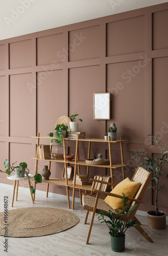 Armchair and shelving units...