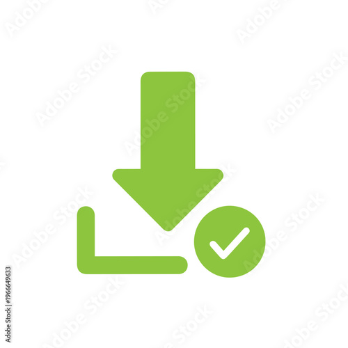 Light green download confirmation icon indicates successful content delivery, displaying a verification checkmark directly.