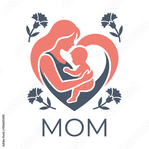 Mother holding baby in heart.