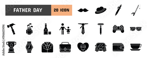 20 Father Day Glyph Icon Illustration Set
