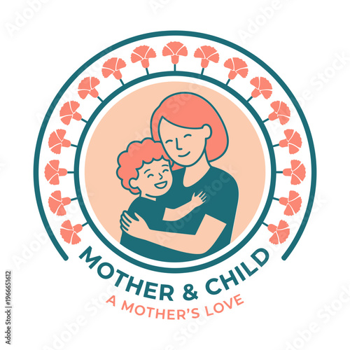 Mother Hugging Little Child Woman.