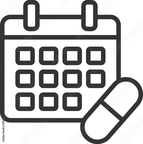 お薬カレンダーのアイコン（線画）のイラスト