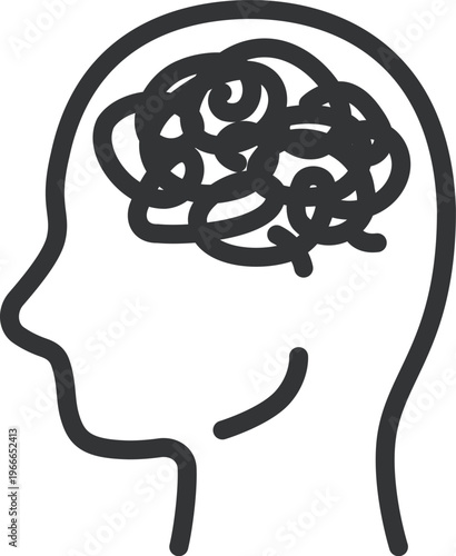 モヤがかかった、頭のアイコン（線画カラー）のイラスト