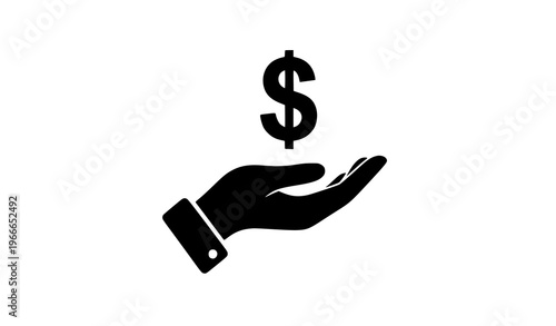 Hand holding dollar symbol silhouette finance wealth economy vector illustration