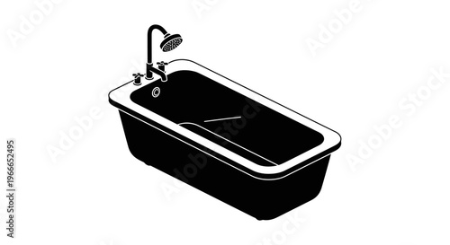 Modern bathtub with shower fixture presented as a graphic silhouette