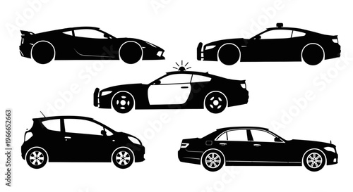 Various car profiles shown in a striking black silhouette