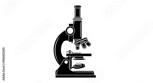 Detailed black microscope illustration showcasing scientific equipment a stark silhouette