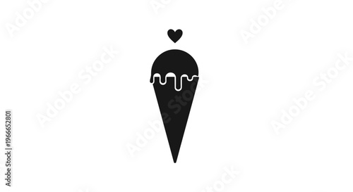 Black ice cream cone with heart topping a striking silhouette